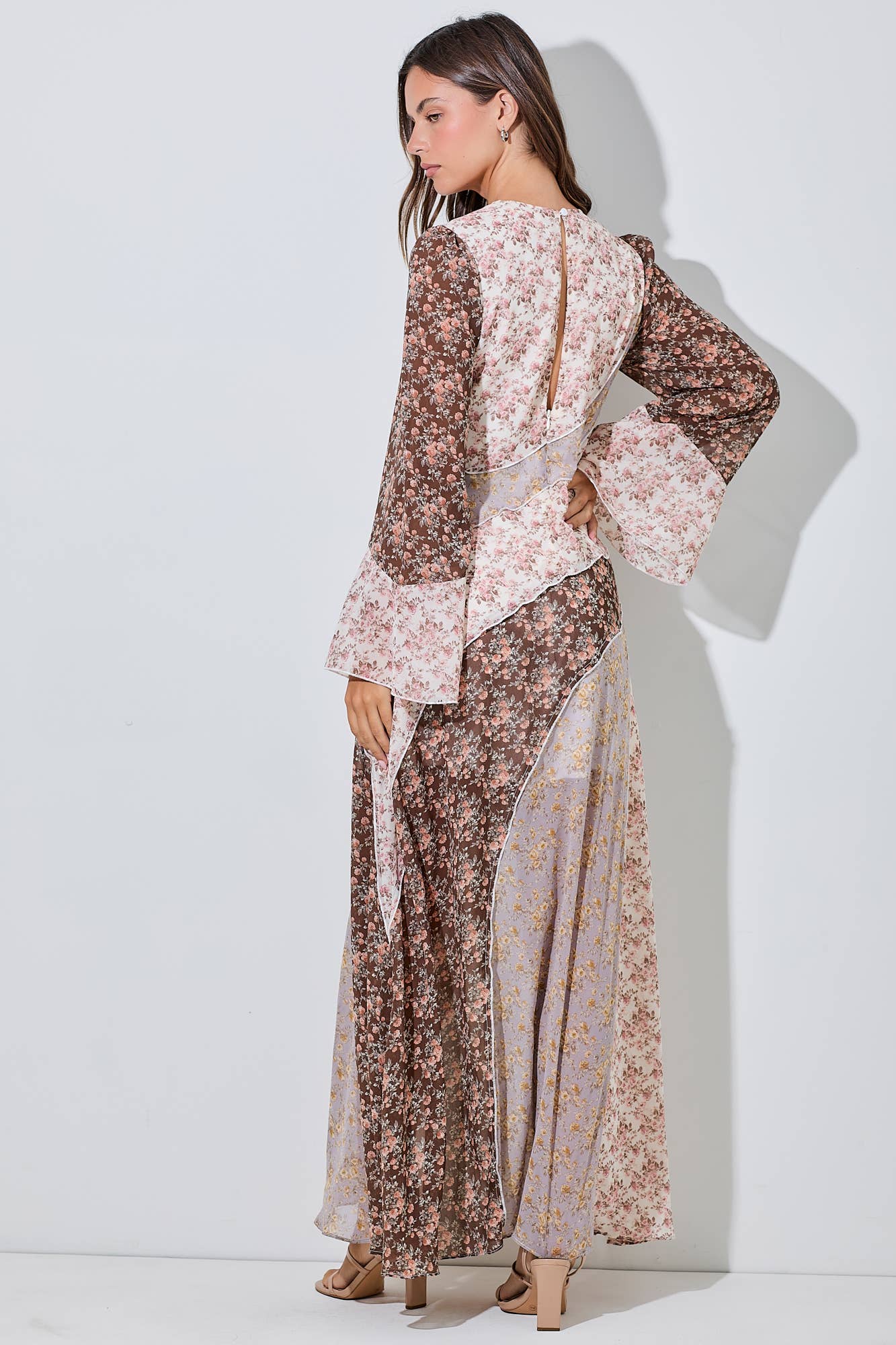 evening primrose print maxi dress ME+EM Evening Primrose Graphic-Print Puff-Sleeve Woven Maxi Dress in Blue