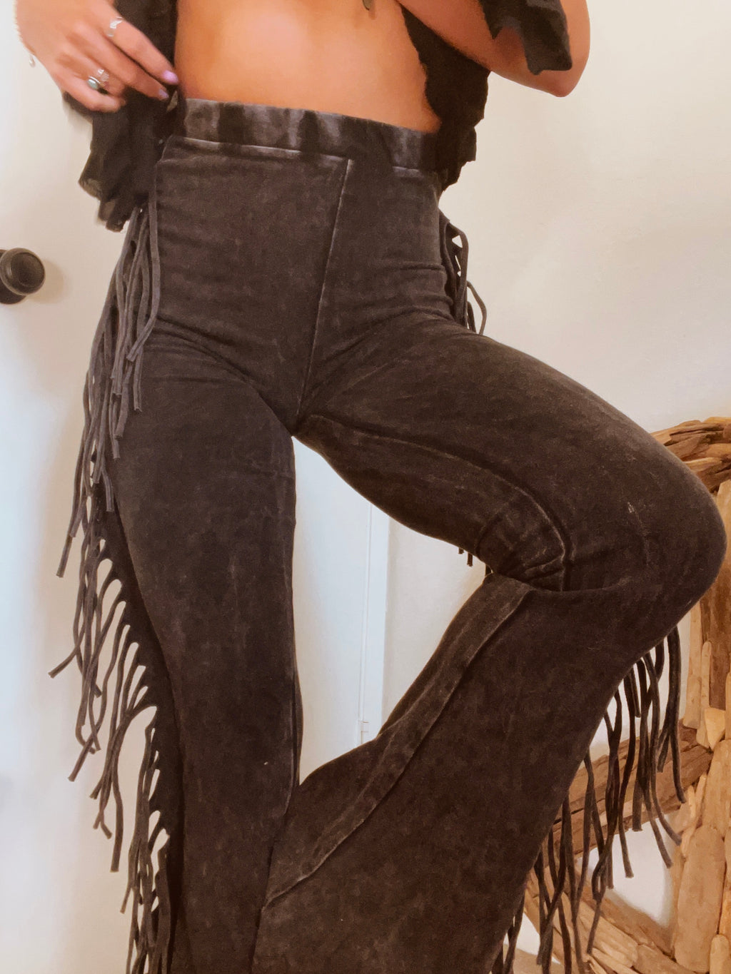 Cowgirl Fringe Bellbottoms-Charcoal