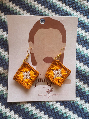 Granny Square Earrings- Yellow/Brown